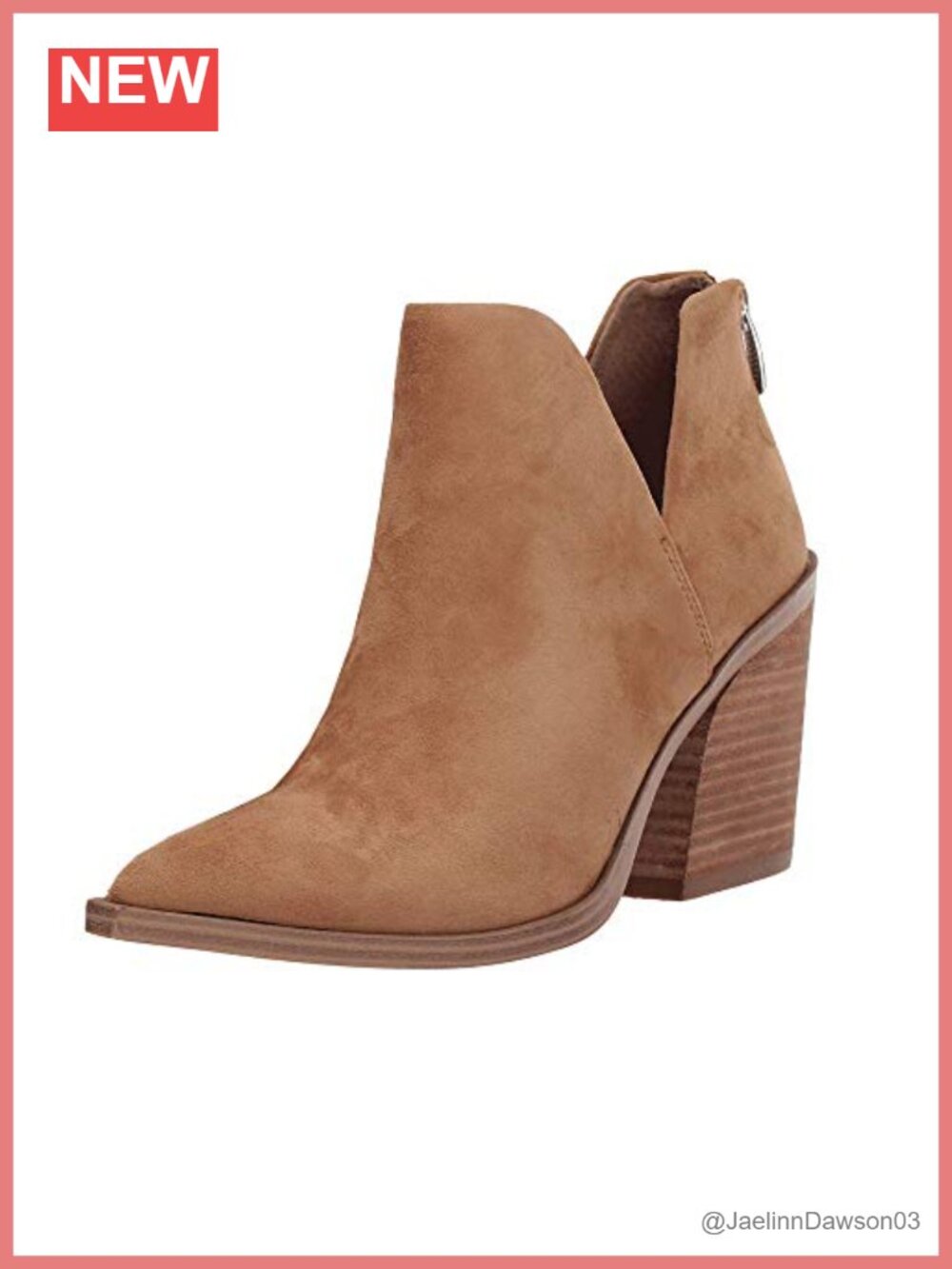 Pointed Toe Stacked Mid Heel Ankle Boots Faux Leather Back Zipper Booties